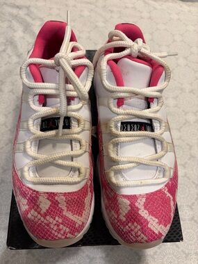 Jordan Low-Top Pink Snakeskin & White Leather Sneakers